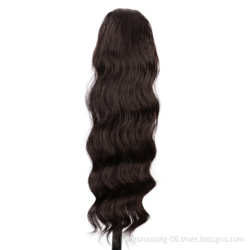 Vigorous Wholesale Price Long Wavy Brown Pony Tail Hairpieces Curly Magic Paste Drawstring Synthetic Ponytail Hair Extension